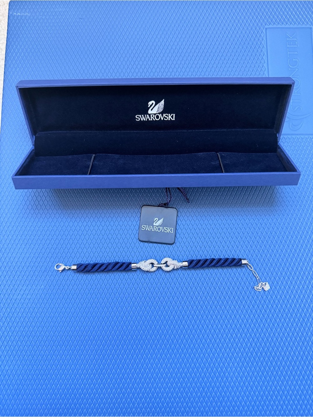Swarovski Navy Cord Bracelet Pavé Crystal Infinity Charm